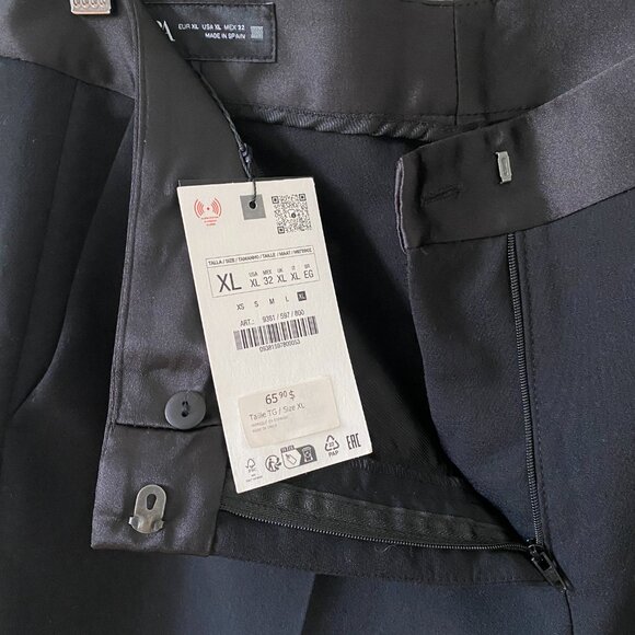 NWT Zara Black Tuxedo Pant with Satin Waistband (XL) - Picture 4 of 8